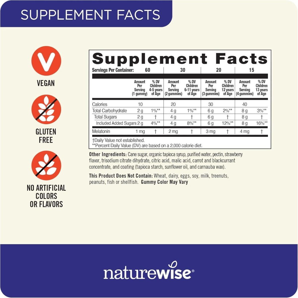 Naturewise Kids Melatonin Gummies 1 Mg - 60 Count (2 Month Supply) - Suppviv