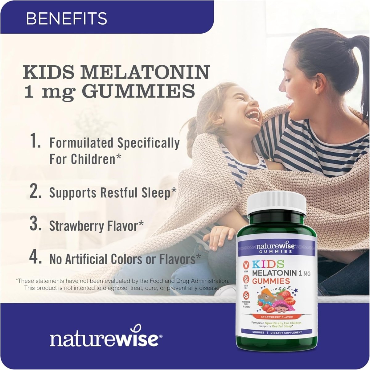 Naturewise Kids Melatonin Gummies 1 Mg - 60 Count (2 Month Supply) - Suppviv