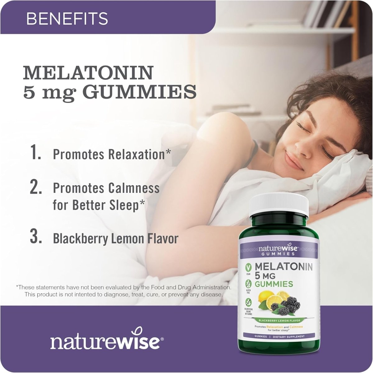 Naturewise Melatonin Gummies 5Mg - Sleep Support Supplement 60 Count [30 Day Supply] - Suppviv