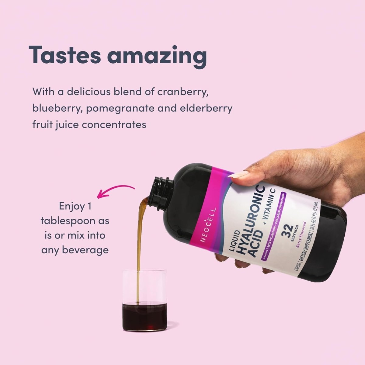 Neocell Hyaluronic Acid Liquid with Vitamin C, Berry, 16 Fl Oz (Pack of 1) - Suppviv