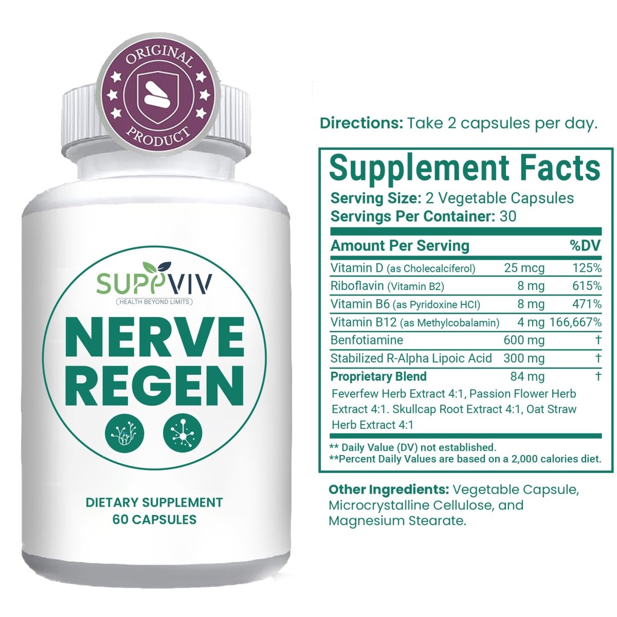 Nerve Regen Advanced Nerve Support Formula Nerve Shield with Alpha Lipoic Acid 30 Days Supply - Suppviv