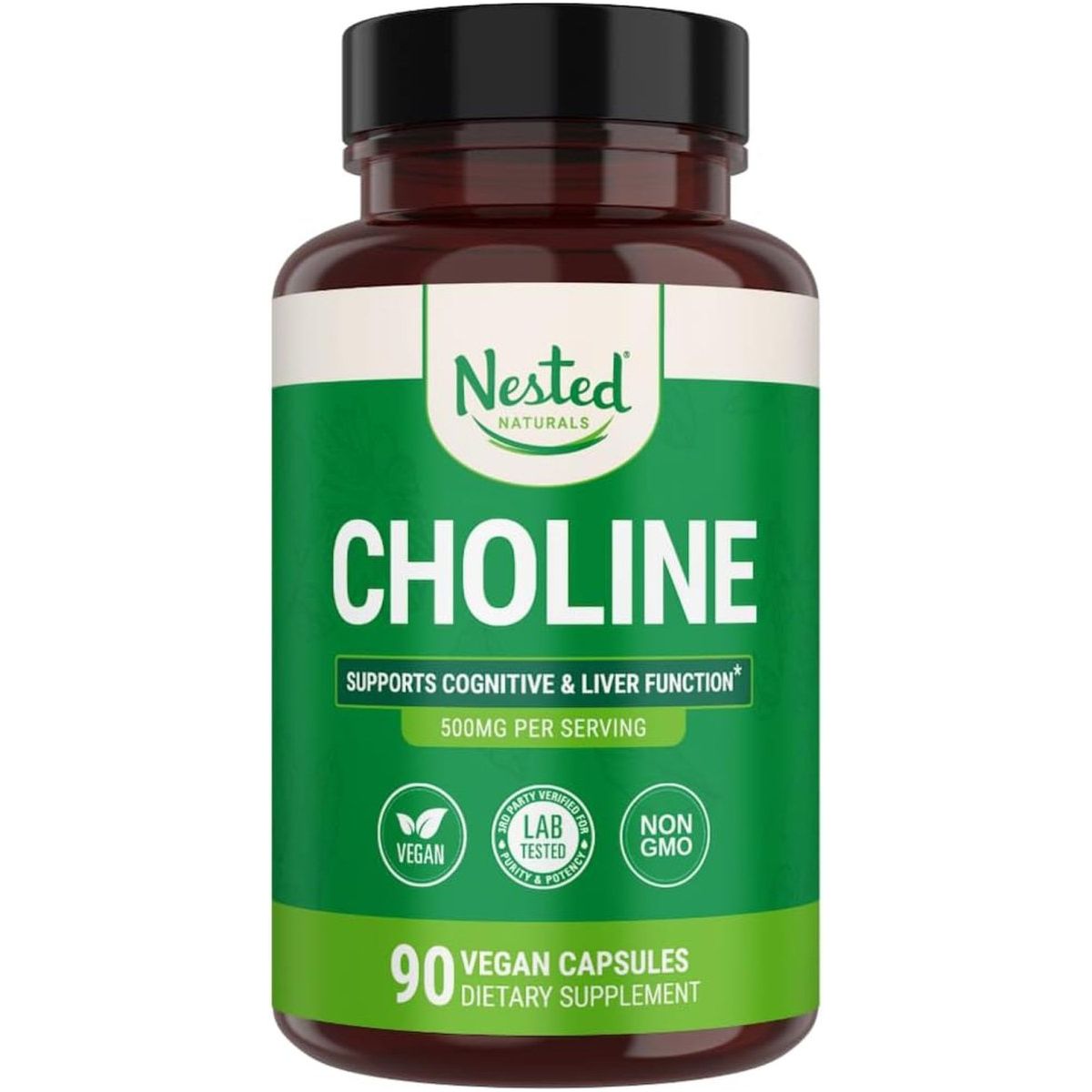 Nested Naturals Choline Bitartrate 500Mg - Supports Cognitive Performance & Liver Function - 90 Vegan Capsules - Suppviv