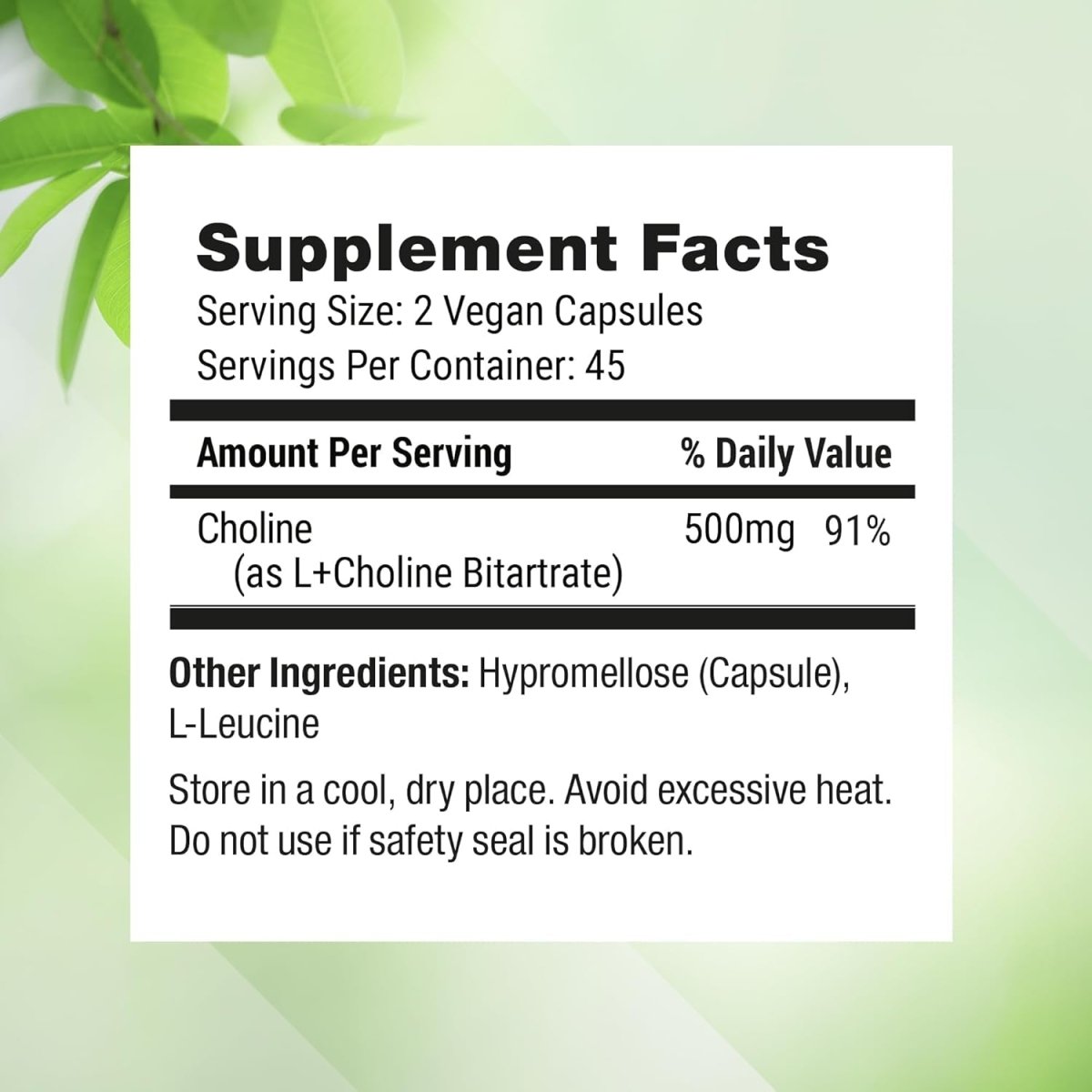 Nested Naturals Choline Bitartrate 500Mg - Supports Cognitive Performance & Liver Function - 90 Vegan Capsules - Suppviv