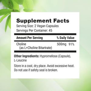 Nested Naturals Choline Bitartrate 500Mg - Supports Cognitive Performance & Liver Function - 90 Vegan Capsules - Suppviv