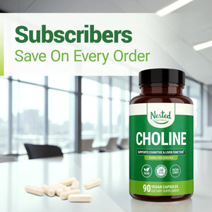 Nested Naturals Choline Bitartrate 500Mg - Supports Cognitive Performance & Liver Function - 90 Vegan Capsules - Suppviv