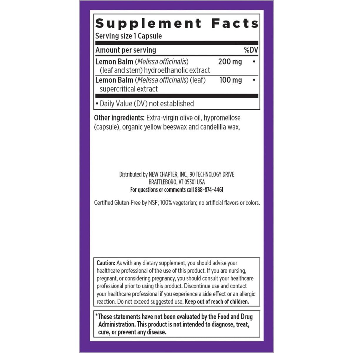 New Chapter Lemon Balm Force with Supercritical Lemon Balm 30 Ct Capsules - Suppviv