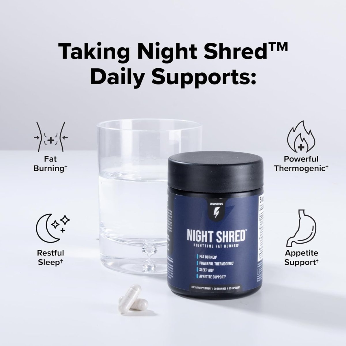 Night Shred Fat Burner and Natural Sleep Support | Weight Loss Support Nighttime Fat Burning (60 Capsules) - Suppviv