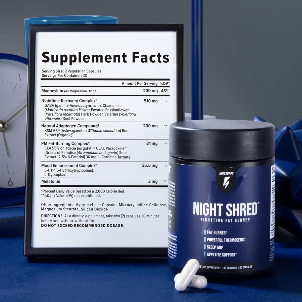 Night Shred Fat Burner and Natural Sleep Support | Weight Loss Support Nighttime Fat Burning (60 Capsules) - Suppviv