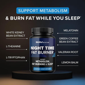 Night Time Fat Burner for Weight Loss Support & Sleep Aid | Appetite Suppressant, Carb Blocker 60Count - Suppviv