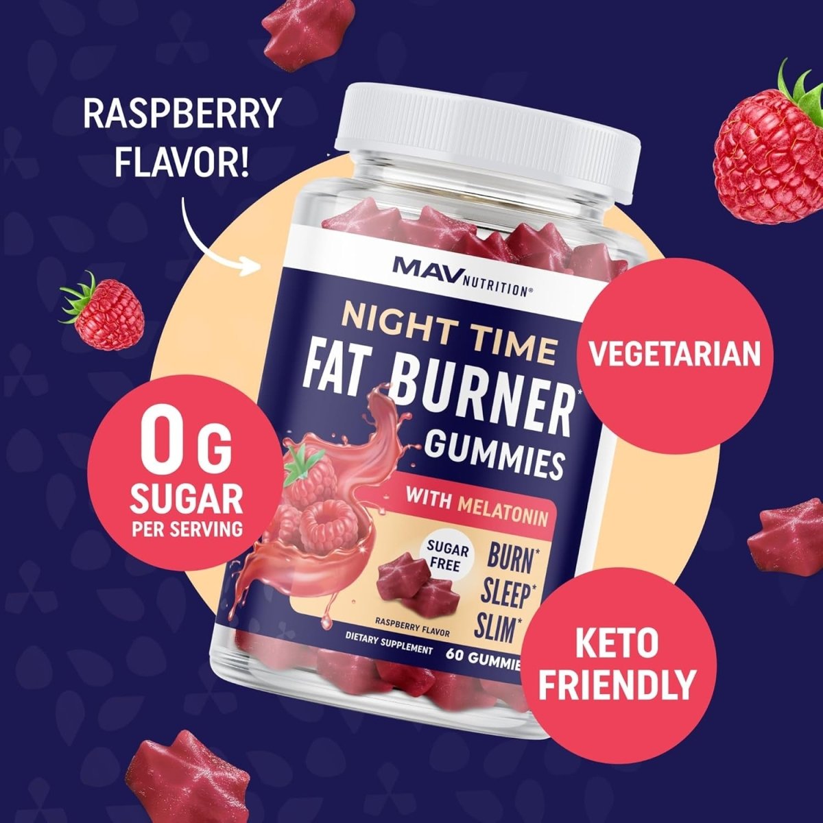 Night Time Fat Burner Gummies with Zero Sugar for Sleep & Weight Loss Support | 60 Ct. - Suppviv