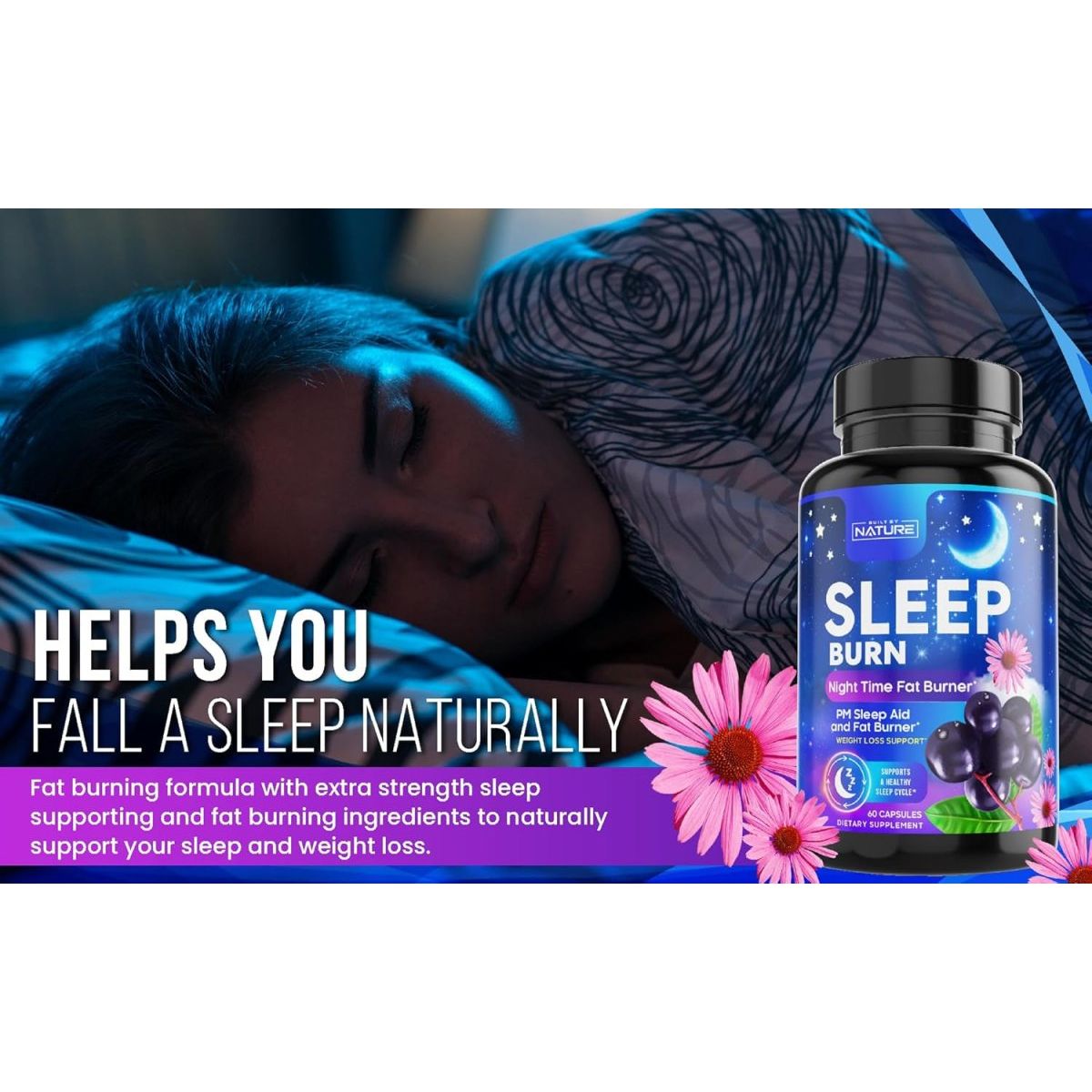 Night Time Fat Burner - Sleep Burn Fast Weight Loss, Appetite Suppressant, 60 Capsules - Suppviv