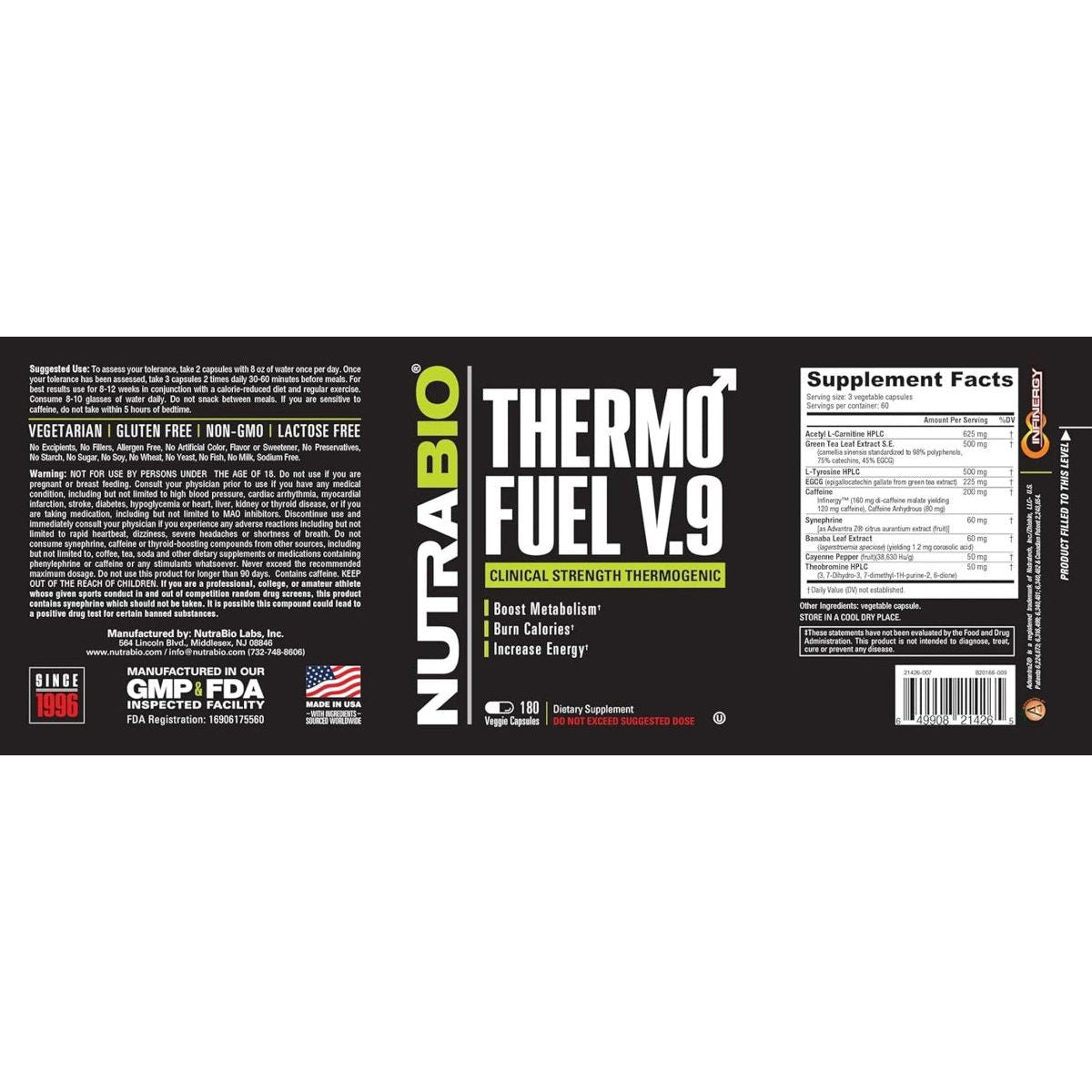Nutrabio Thermofuel V.9 Metabolism Booster & Thermogenic Fat Burner 180 Capsules for Men & Women - Suppviv
