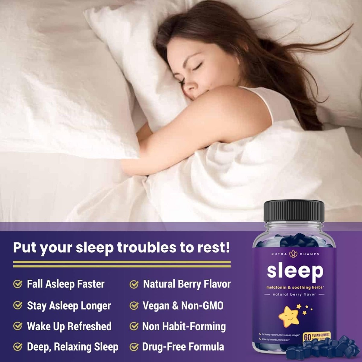 Nutrachamps Sleep Gummies for Adults & Kids - Melatonin Gummies with Chamomile 3Mg - Suppviv