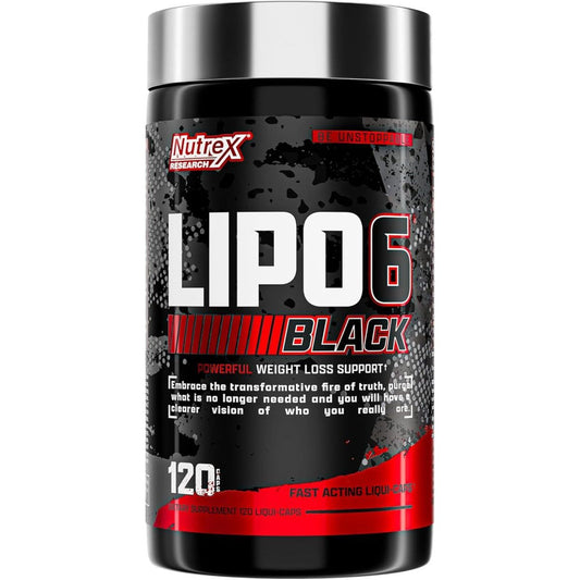 Nutrex Lipo - 6 Black Max Strength Fat Burner - Fast Acting Energy, Weight Loss Diet Pills 120 Capsules - Suppviv