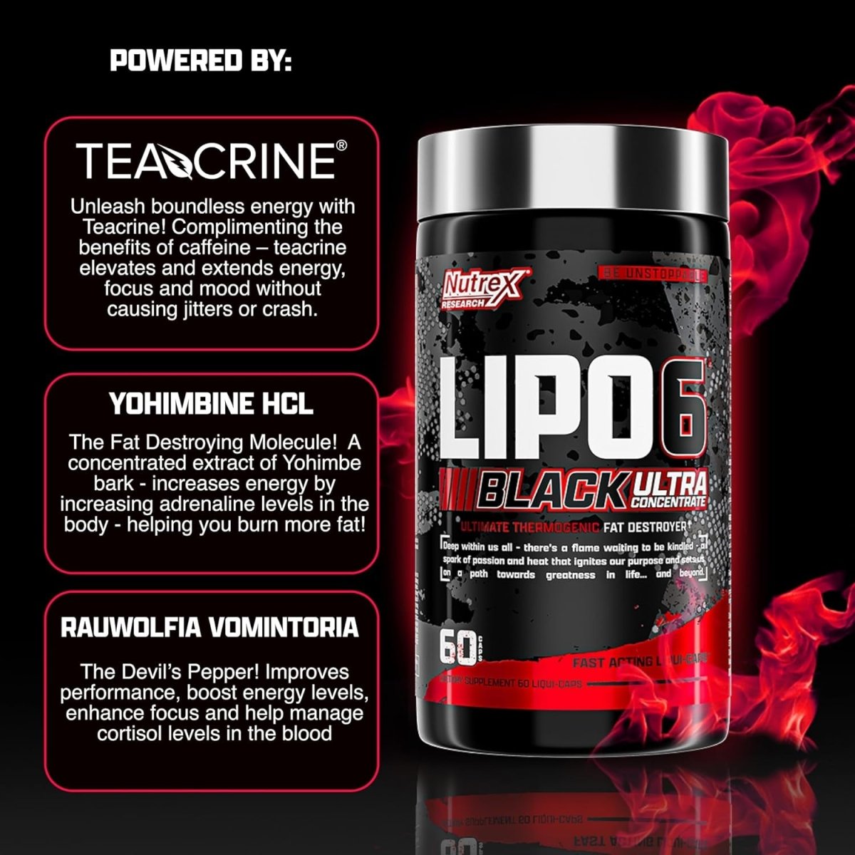 Nutrex Research Lipo - 6 Black Ultra Concentrate | Thermogenic Energizing Fat Burner Supplement 60Count - Suppviv