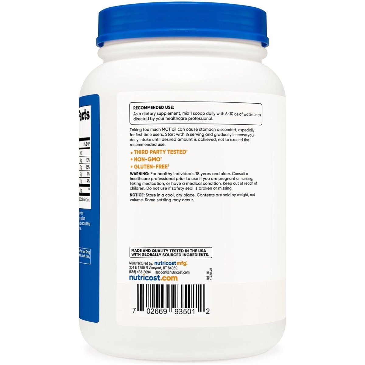 Nutricost C8 MCT Oil Powder 2LBS (32Oz) - 95% C8 MCT Oil Powder - Suppviv
