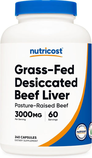 Nutricost Grass Fed Desiccated Beef Liver Capsules 3000Mg 1 PACK - Suppviv