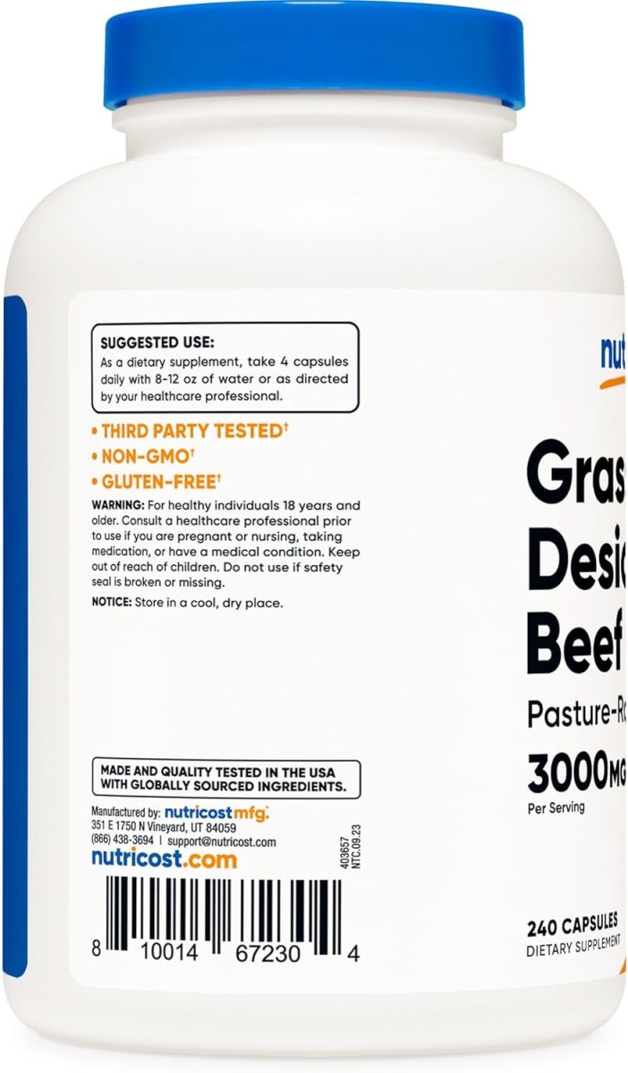 Nutricost Grass Fed Desiccated Beef Liver Capsules 3000Mg 1 PACK - Suppviv