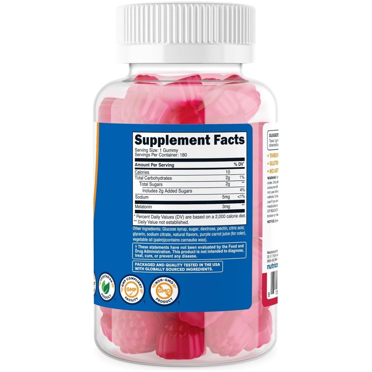Nutricost Melatonin 3Mg, 180 Gummies, Strawberry Flavored - Suppviv