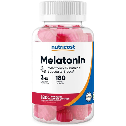 Nutricost Melatonin 3Mg, 180 Gummies, Strawberry Flavored - Suppviv