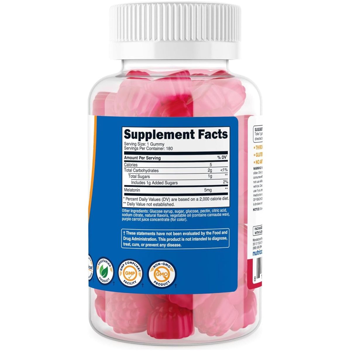 Nutricost Melatonin 5Mg, 180 Gummies Strawberry Flavored - Gluten Free - Suppviv