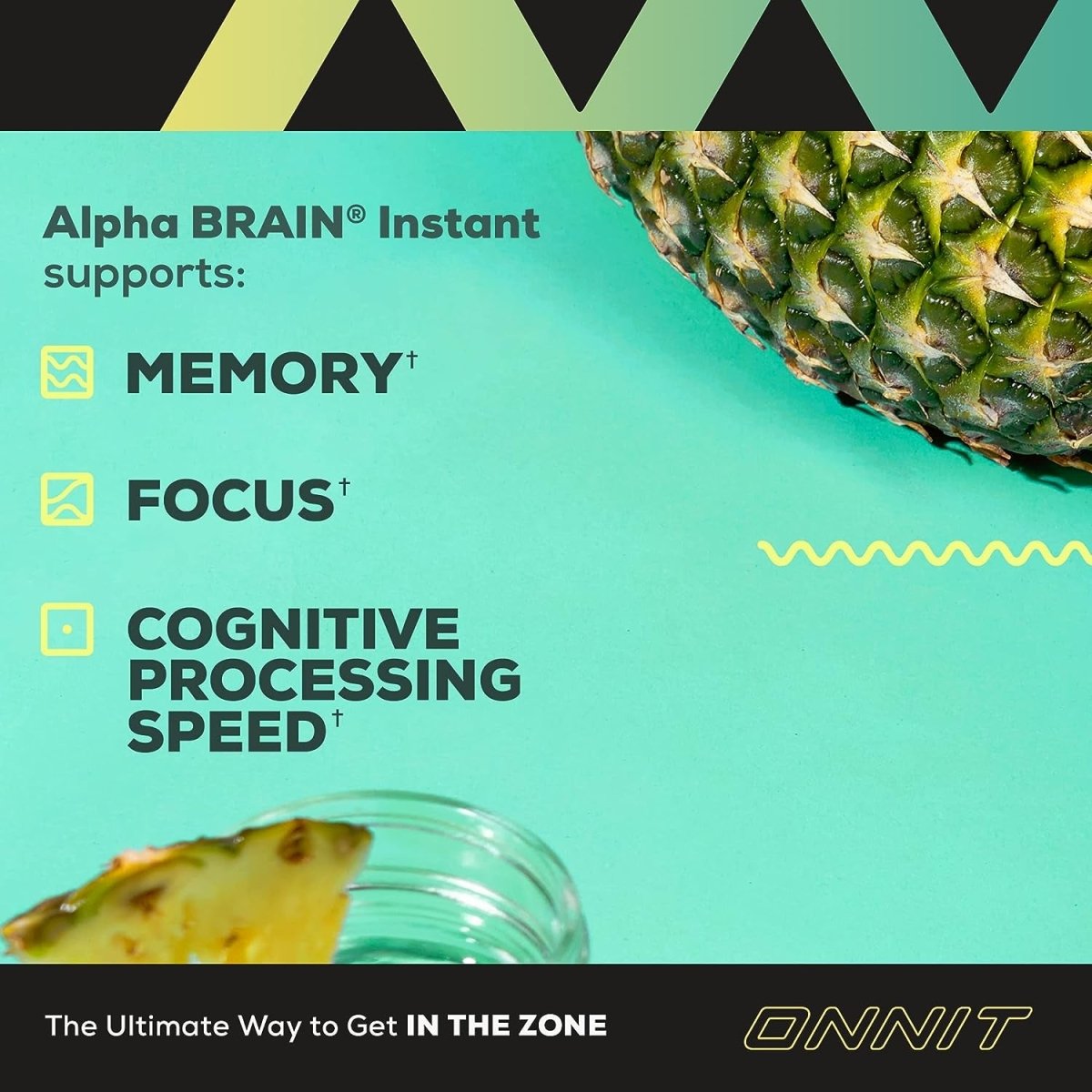 ONNIT Alpha Brain Instant - Pineapple Punch Flavor - Nootropic Brain Booster Memory Supplement - 30Ct - Suppviv