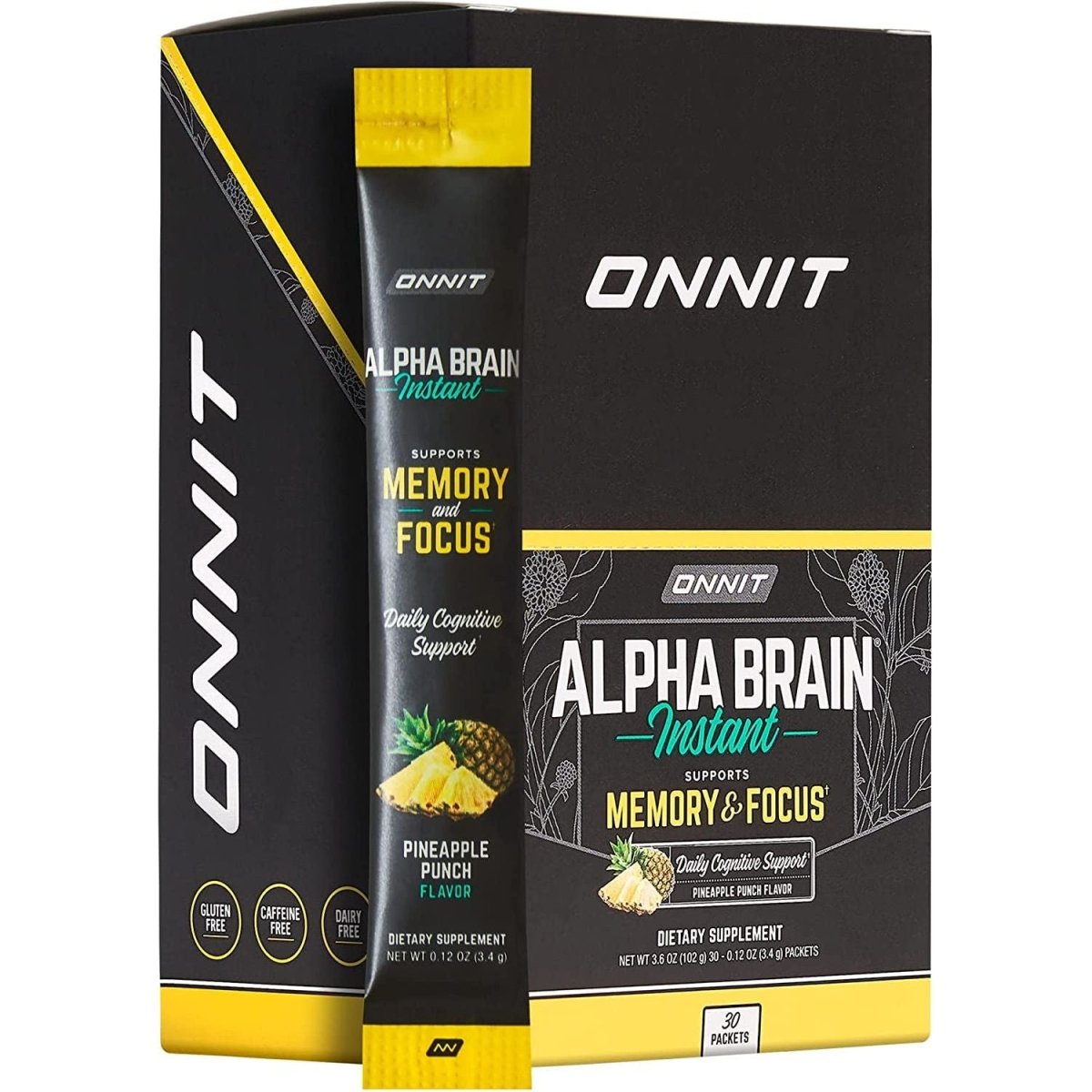 ONNIT Alpha Brain Instant - Pineapple Punch Flavor - Nootropic Brain Booster Memory Supplement - 30Ct - Suppviv