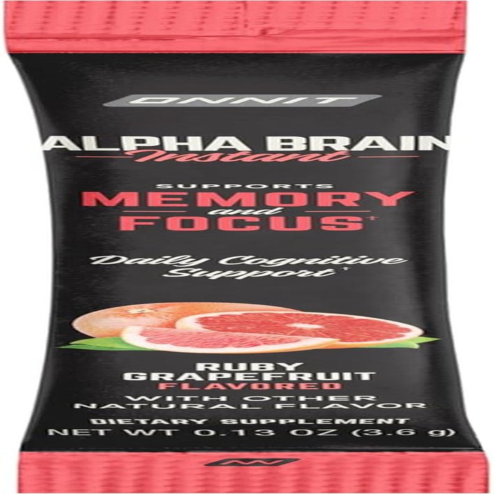ONNIT Alpha Brain Instant - Ruby Grapefruit Flavor - Nootropic Brain Booster Memory Supplement - 30Ct - Suppviv