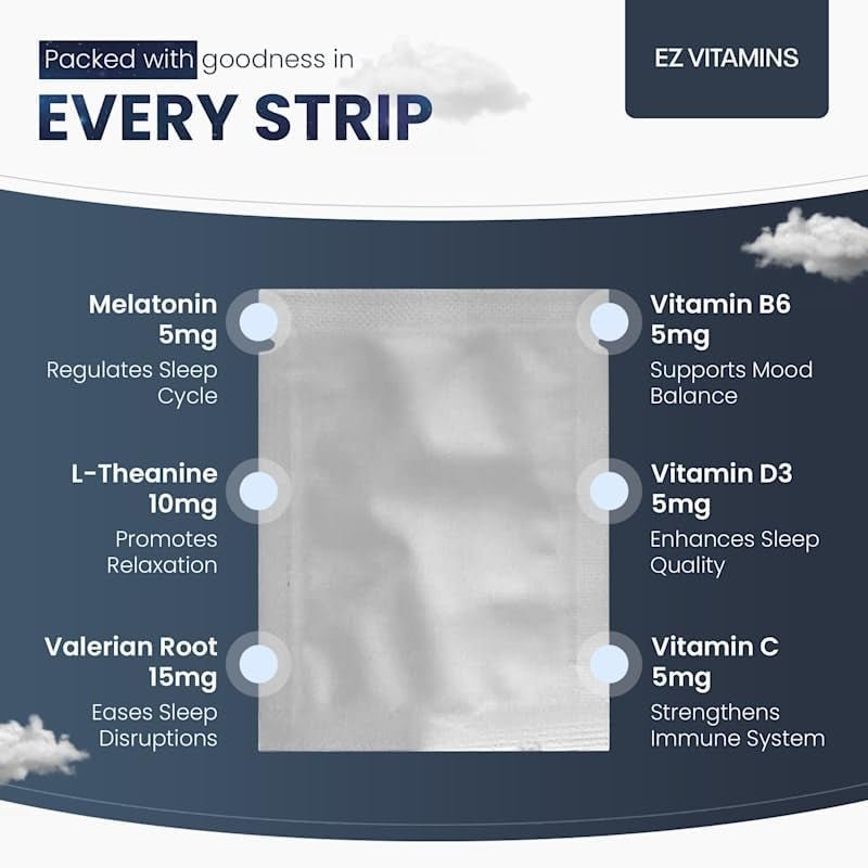 Oral Sleep Strips with 5 Mg Melatonin, L - Theanine, Valerian Root, and Vitamin B6 30Ct - Suppviv