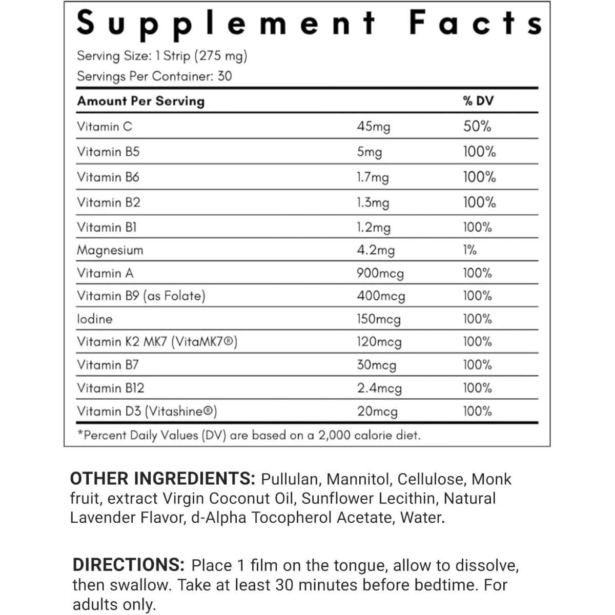 Oral Sleep Strips with 5 Mg Melatonin, L - Theanine, Valerian Root, and Vitamin B6 30Ct - Suppviv
