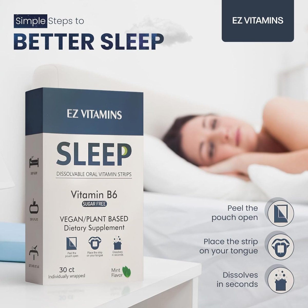 Oral Sleep Strips with 5 Mg Melatonin, L - Theanine, Valerian Root, and Vitamin B6 30Ct - Suppviv