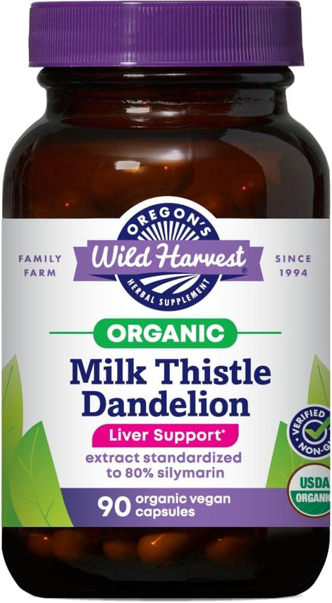 Oregon'S Wild Harvest Certified Organic Milk Thistle Dandelion Capsules, 90 Count - Suppviv