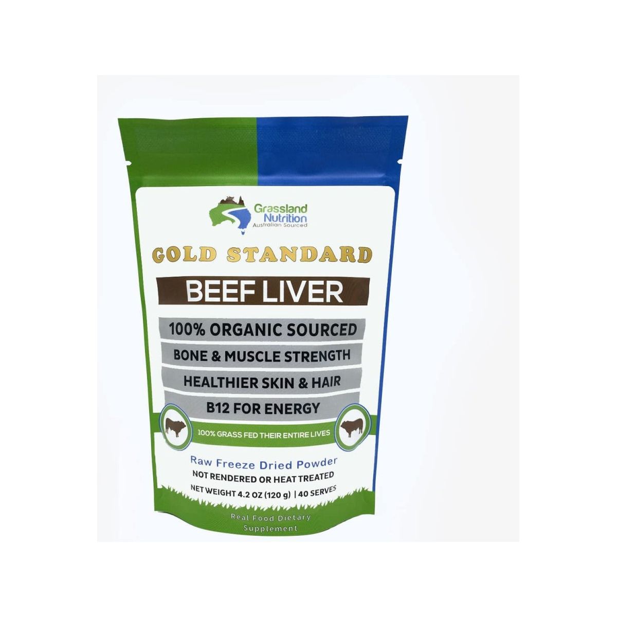 Organic Grass Fed Beef Liver (Freeze Dried) — Natural Iron, Vitamin A, B12 for Energy (120G Powder) - Suppviv