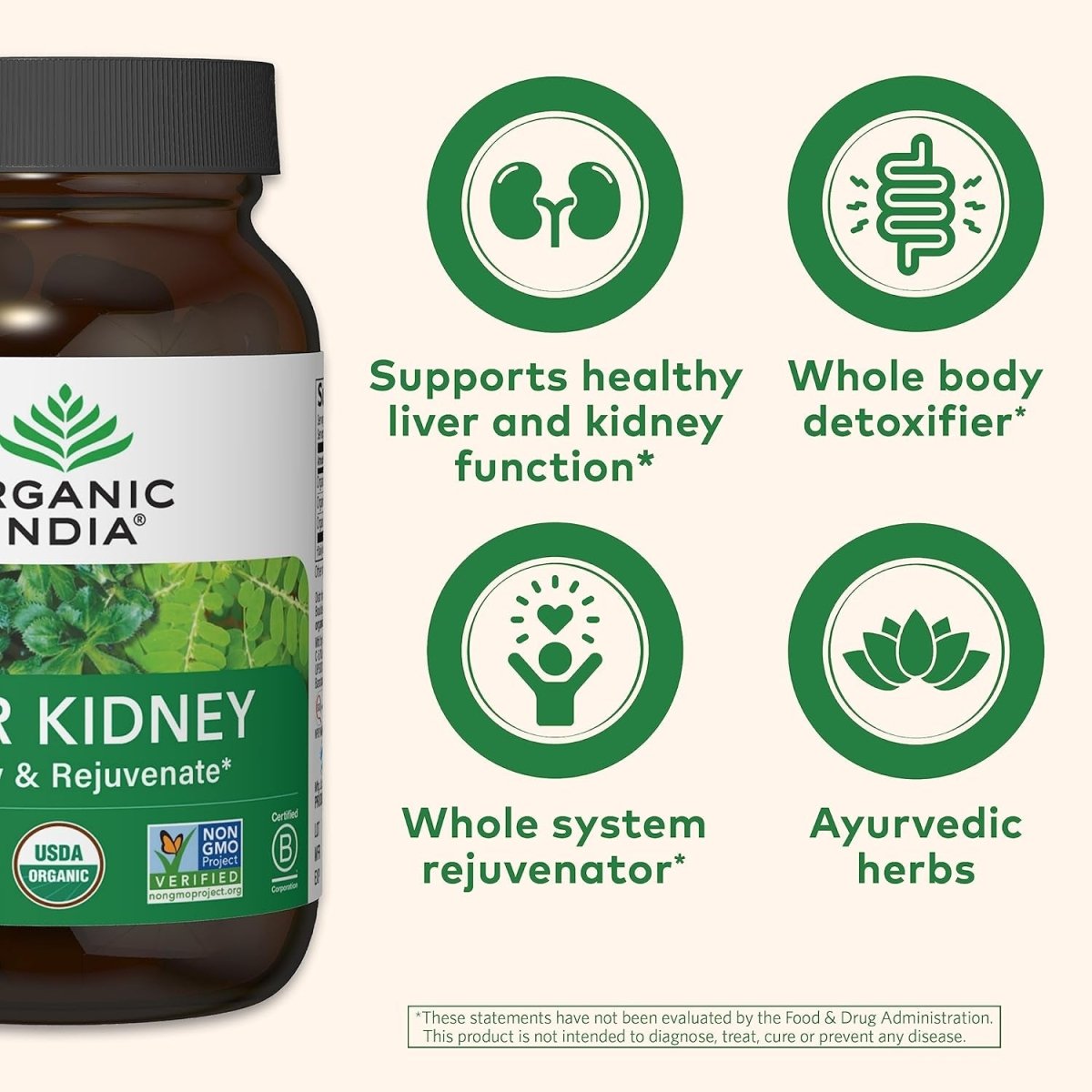 Organic India Liver and Kidney Cleanse Detox Repair - Herbal Supplement - 90 Capsules - Suppviv