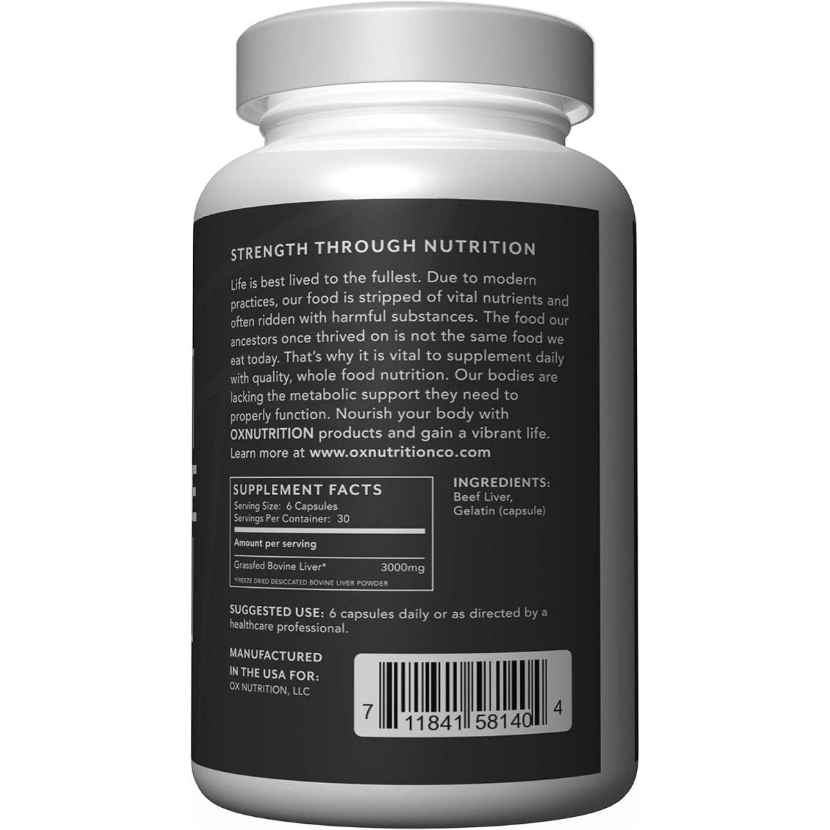 OXNUTRITION Grassfed Beef Liver Capsules (Desiccated) | 180 Capsules | - Suppviv