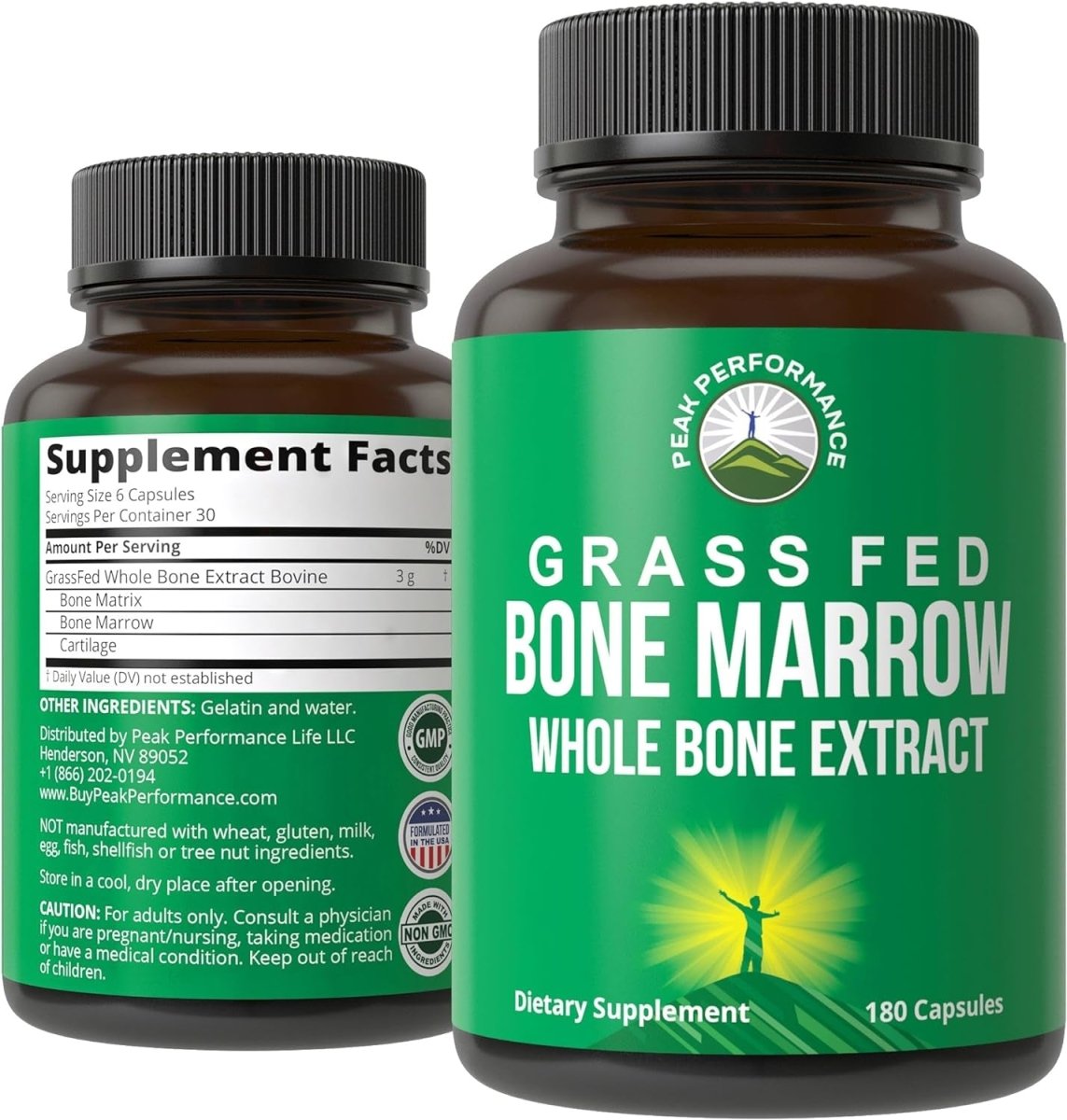 Peak Performance Grass Fed Bone Marrow - Whole Bone Extract Supplement 180 Capsules - Suppviv