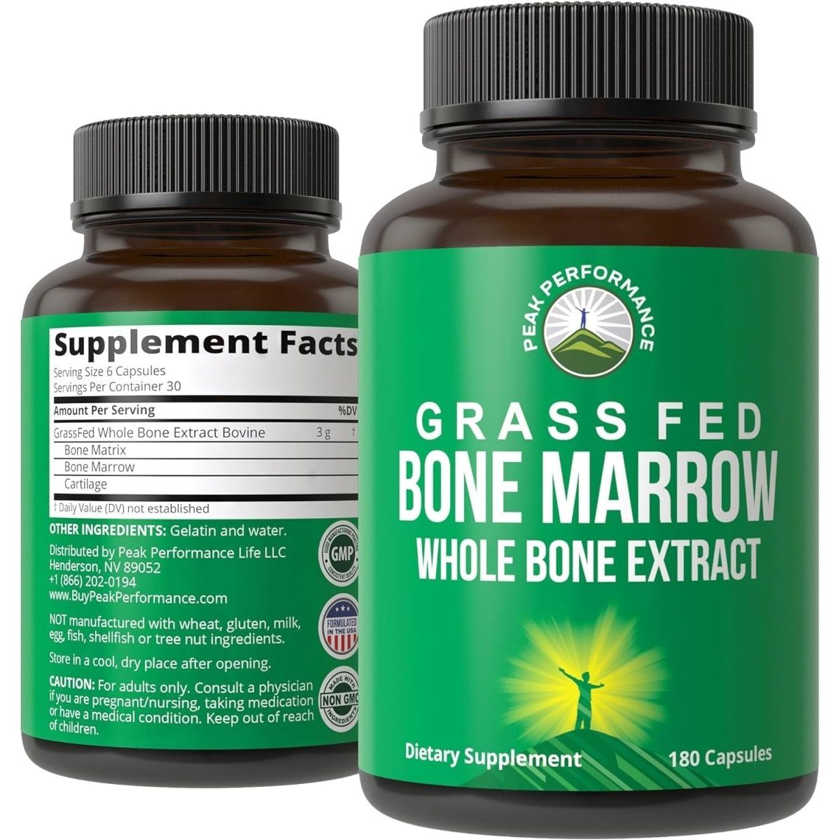 Peak Performance Grass Fed Bone Marrow - Whole Bone Extract Supplement 180 Capsules - Suppviv