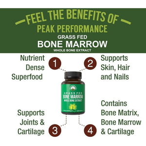 Peak Performance Grass Fed Bone Marrow - Whole Bone Extract Supplement 180 Capsules - Suppviv