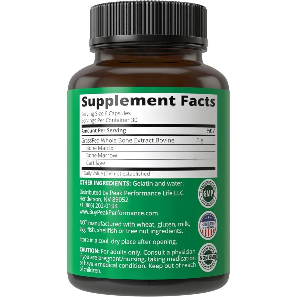 Peak Performance Grass Fed Bone Marrow - Whole Bone Extract Supplement 180 Capsules - Suppviv