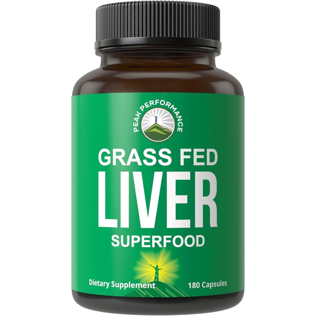 Peak Performance Grass Fed Desiccated Beef Liver Supplement 180 Capsules - Suppviv