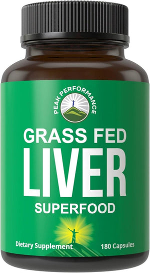 Peak Performance Grass Fed Desiccated Beef Liver Supplement 180 Capsules - Suppviv