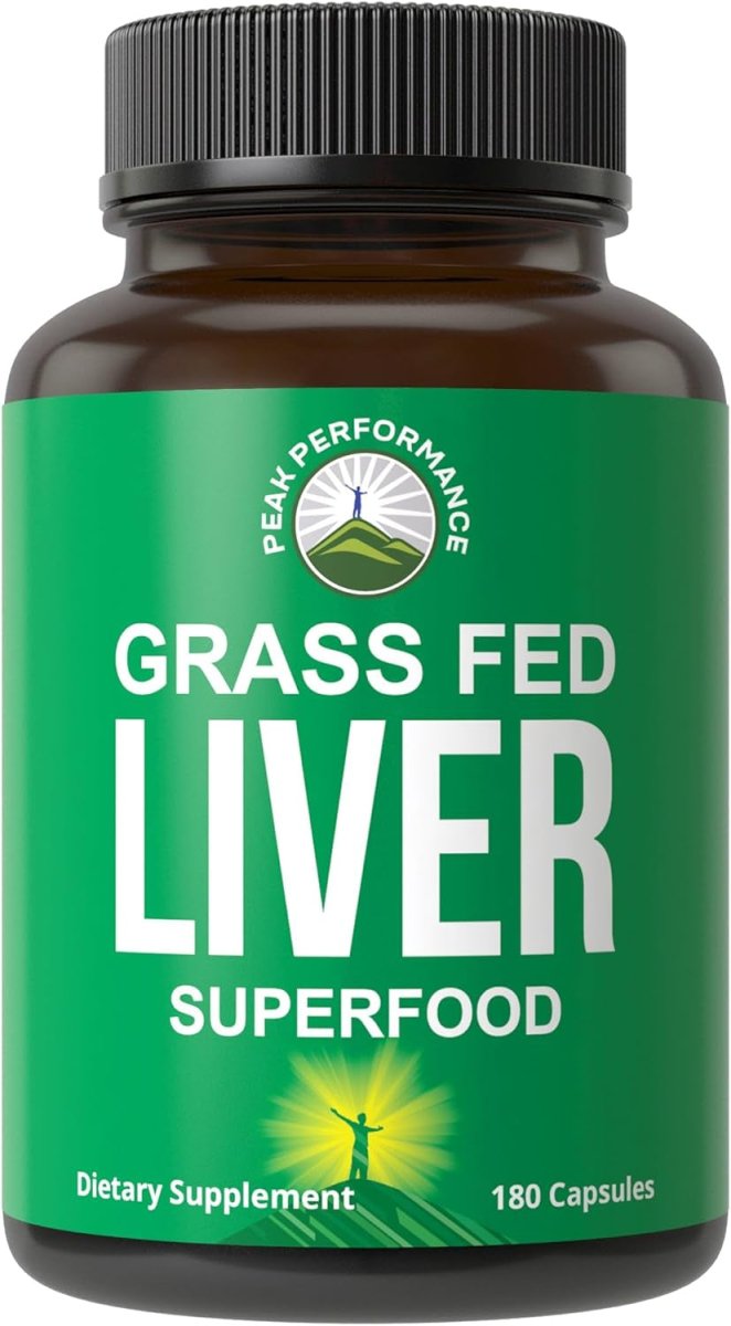 Peak Performance Grass Fed Desiccated Beef Liver Supplement 180 Capsules - Suppviv