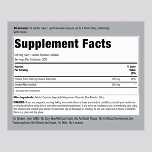Piping Rock Choline Inositol Supplements | 500Mg | 200 Capsules | Choline Bitartrate & Myo - Inositol | Non - Gmo, Gluten Free - Suppviv
