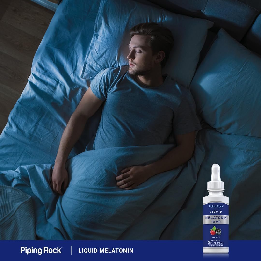 Piping Rock Liquid Melatonin 10Mg | 2 Fl Oz Drops | Berry Flavo Gluten Free Supplement - Suppviv