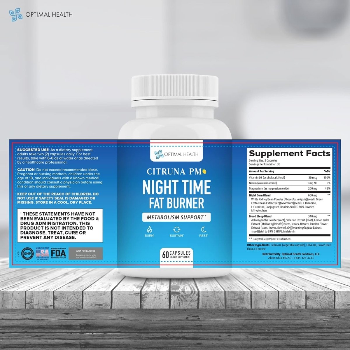PM Night Time Weight Loss Supplement - Natural Weight Loss Pills Infused with Ashwagandha and More - 60 Capsules - Suppviv