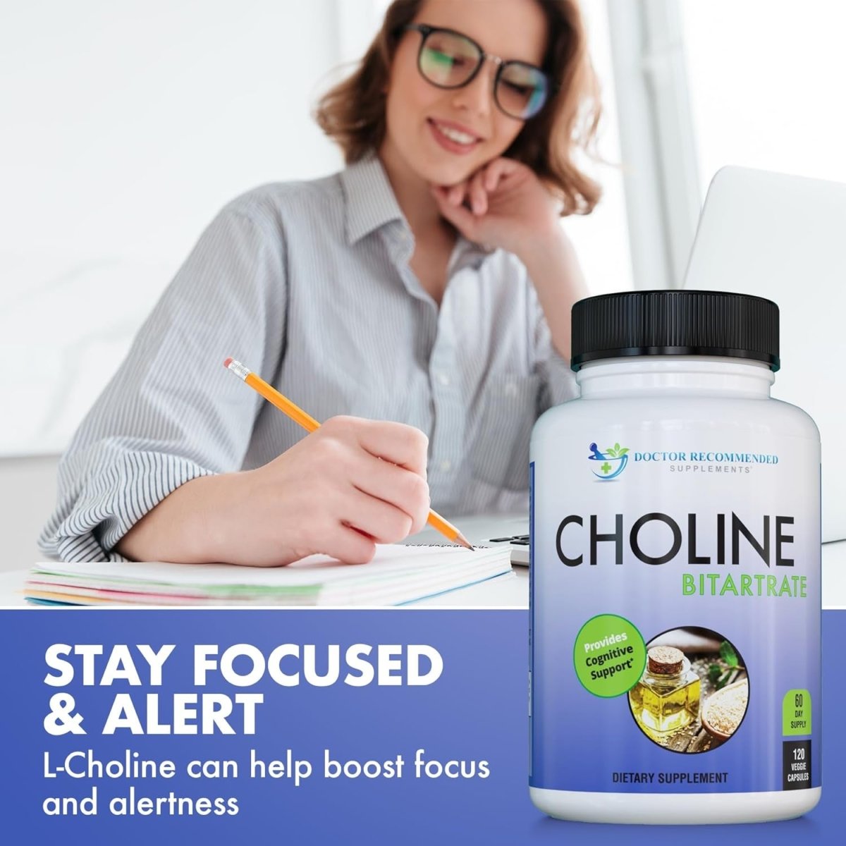 Premium Choline - 500 Mg - 120 Veggie Capsules - Supports Cognitive Health, Memory & More - Suppviv
