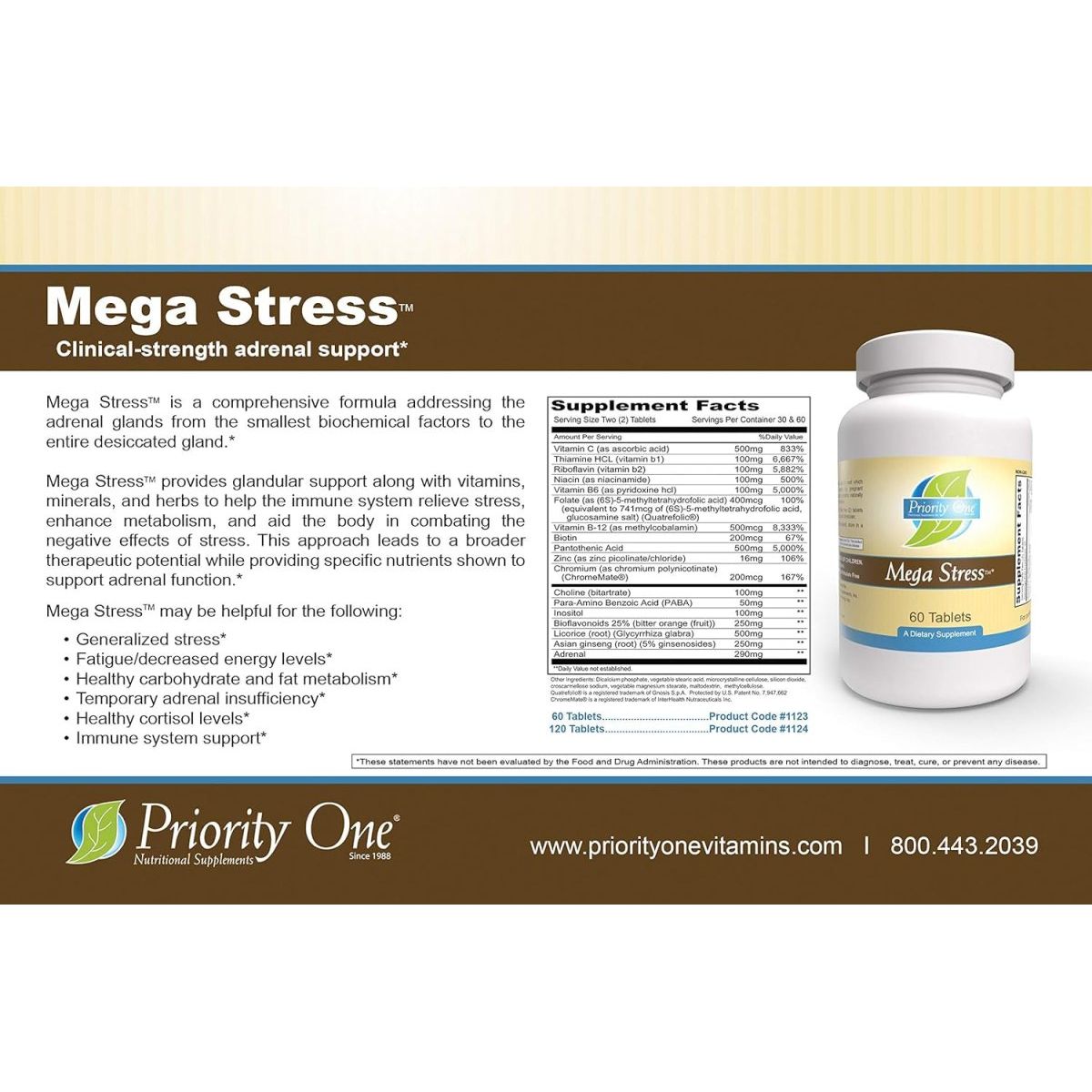 Priority One Vitamins Mega Stress with the Benefits of Adrenal 120 Tablets - Suppviv