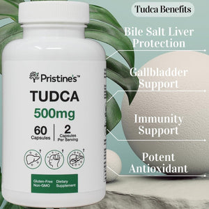 PRISTINE'S Tudca 500MG Liver Support & Purified Bile Salts Supplement Capsules - 30 Day Supply - Suppviv