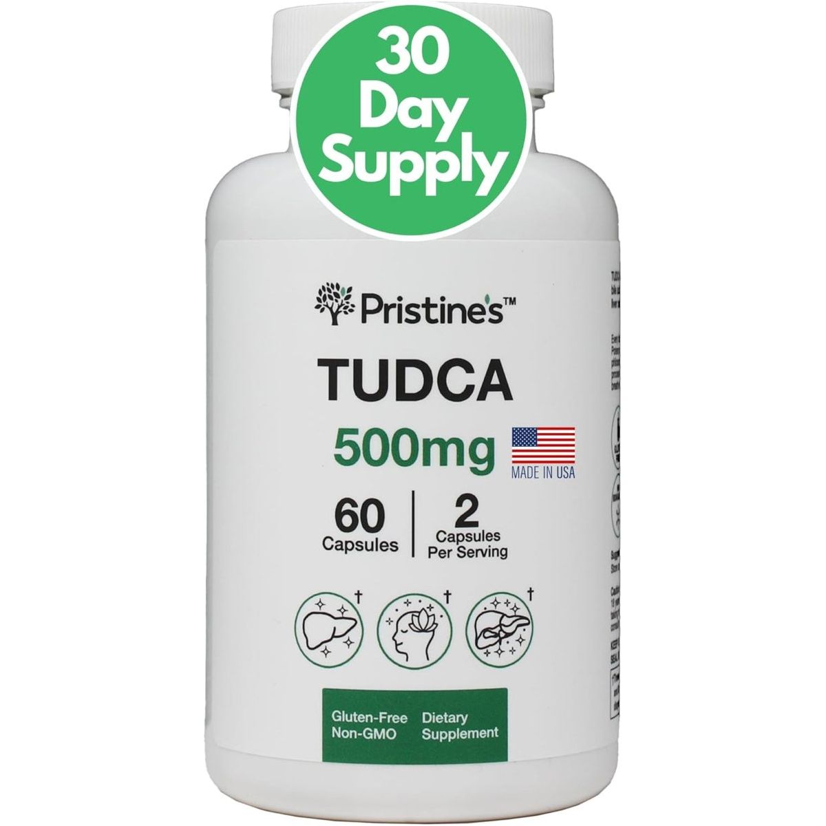 PRISTINE'S Tudca 500MG Liver Support & Purified Bile Salts Supplement Capsules - 30 Day Supply - Suppviv