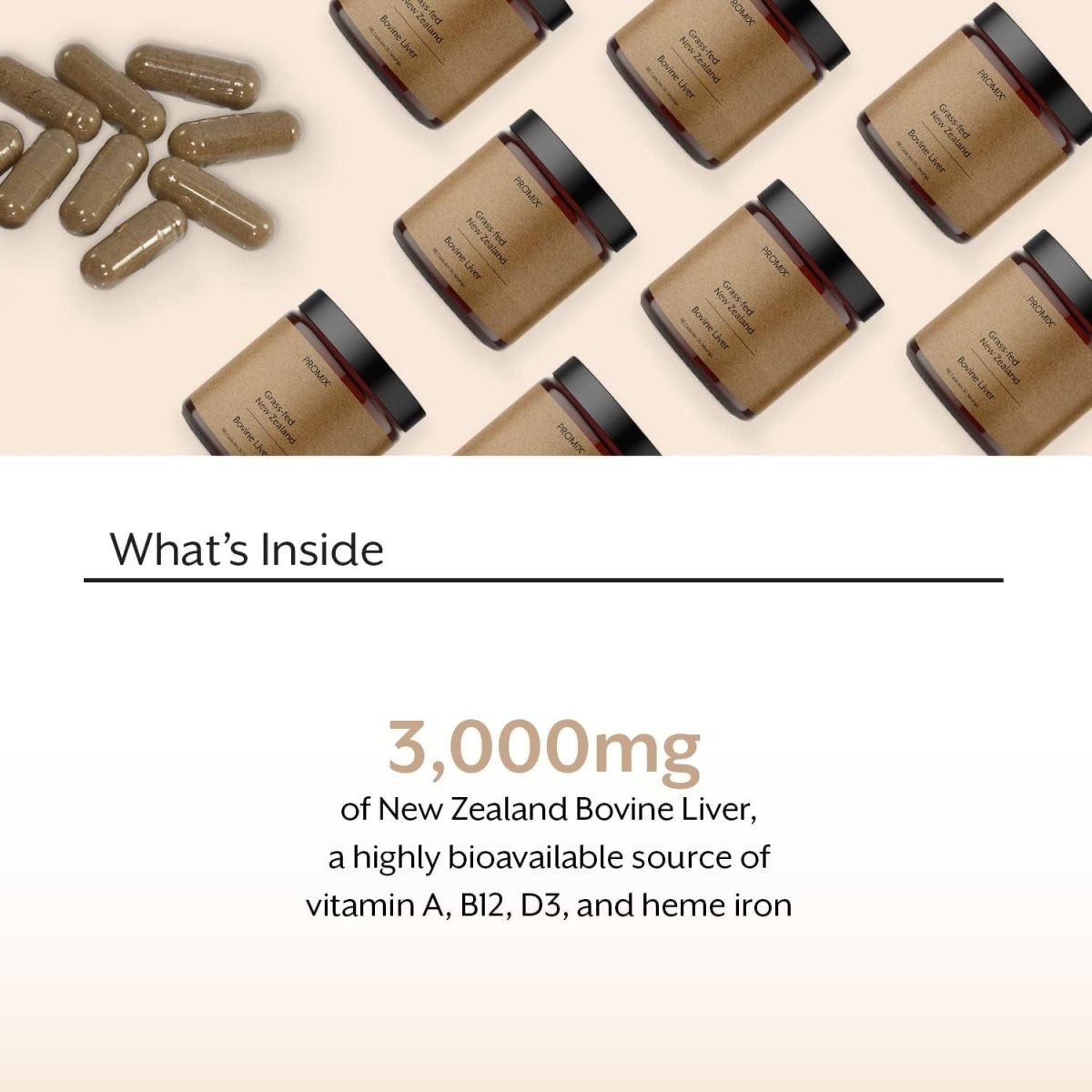 Promix Nutrition Grass Fed Raw Beef Liver Supplement 180 Gelatin Capsules - Suppviv